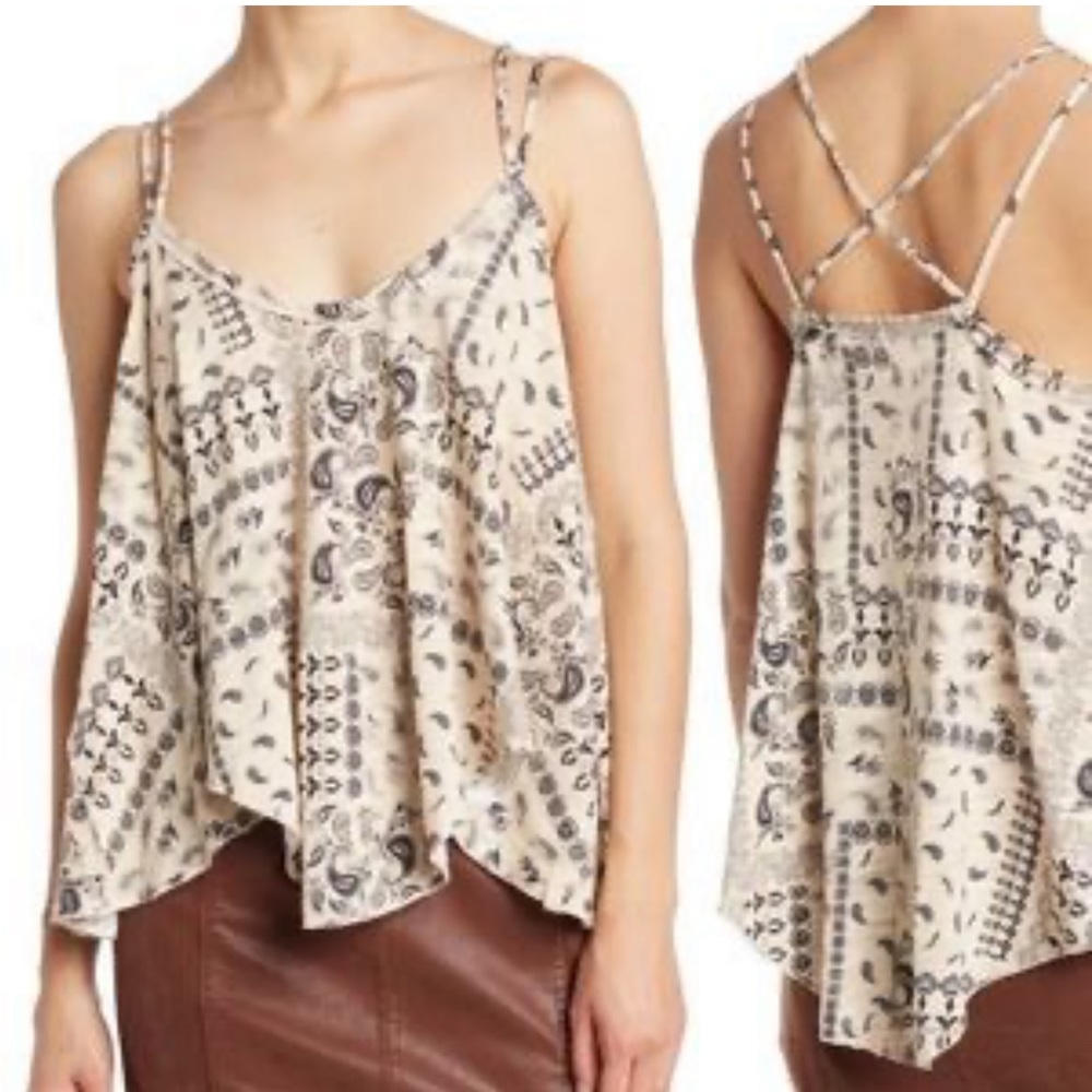 Free People Hey Girl Paisley Crisscross Back Handkerchief Crop Tank Top - S
